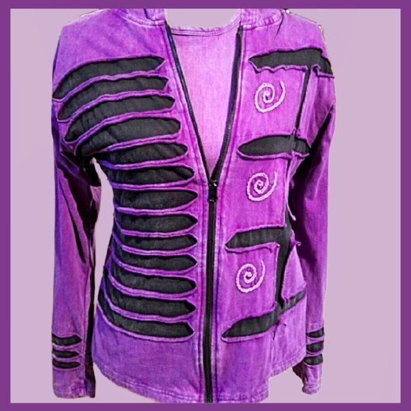 Shopping Therapy Jackets & Blazers - Shopping Therapy Purple Hoody Black Stripes & Colorful Short Sleeve Cotton Set